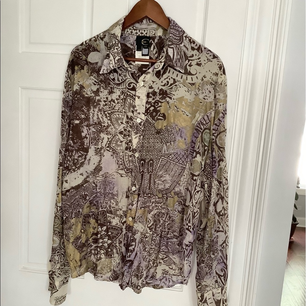 Just Cavalli Multicolor Patterned Dress Shirt size 2XL but fit like L 23 inch